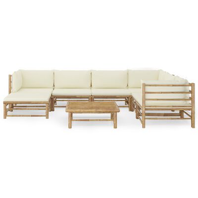 vidaXL 8 pcs conj. lounge p/ jardim em bambu c/ almofadões branco nata