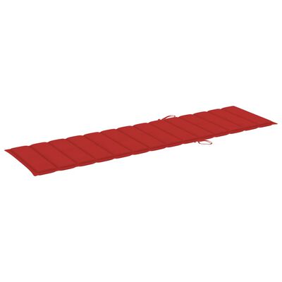 vidaXL Espreguiçadeira com almofadão vermelho madeira teca maciça