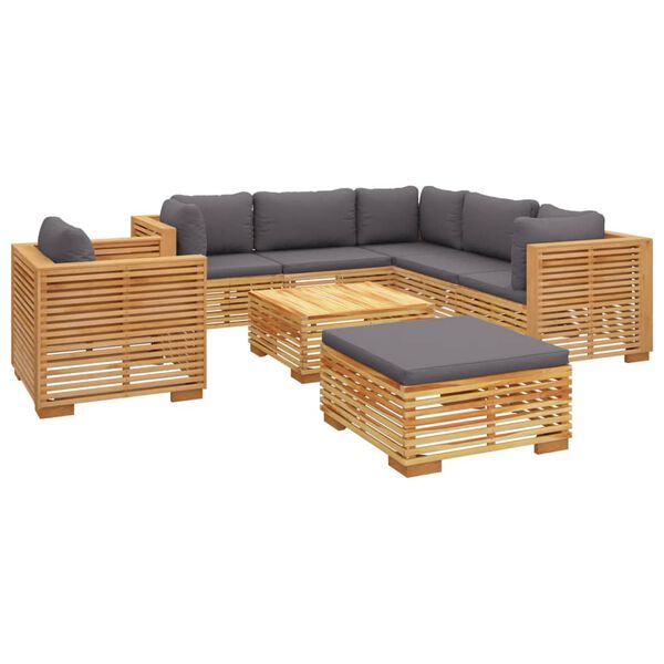 vidaXL 8 pcs conjunto lounge jardim c/ almofad&otilde;es madeira teca maci&ccedil;a