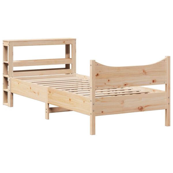 vidaXL Estrutura de cama com cabeceira 75x190 cm pinho maci&ccedil;o
