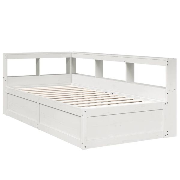 vidaXL Cama com estante sem colchão 75x190 cm pinho maciço branco