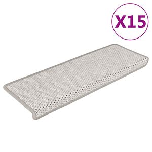 vidaXL Tapetes escada adesivos aspeto sisal 15pcs 65x21x4 cm platinado