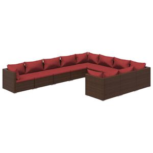 vidaXL 10 pcs conjunto lounge jardim c/ almofad&otilde;es vime PE castanho