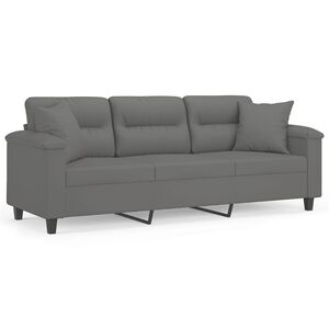 vidaXL Sof&aacute; 3 lugares c/ almofadas 180 cm microfibra cinzento-escuro