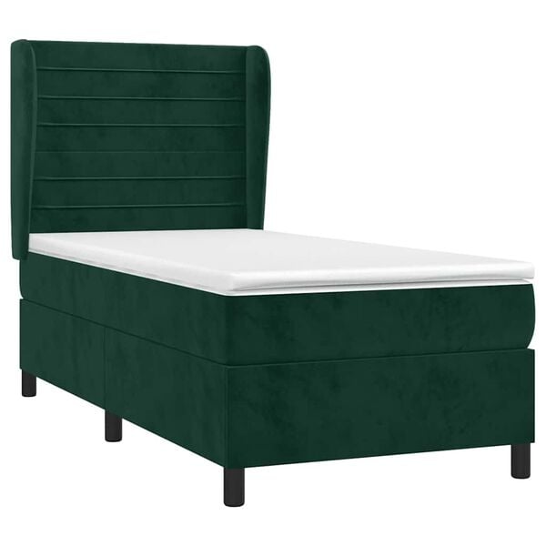 vidaXL Cama com molas/colch&atilde;o 80x200 cm veludo verde-escuro