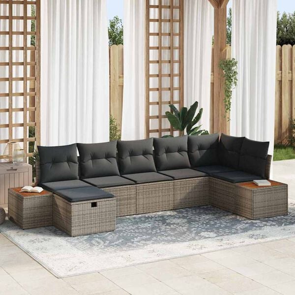 vidaXL Conjunto de Sof&aacute; de Jardim 7 pcs Cinzeto Rattan Sint&eacute;tico