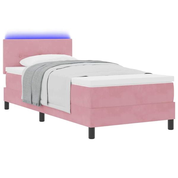 vidaXL Cama Box Spring LED com colch&atilde;o Rosa 80 x 200 cm Veludo
