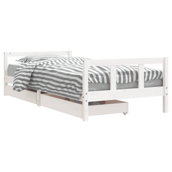 vidaXL Estrutura cama infantil c/ gavetas 90x200cm pinho maci&ccedil;o branco