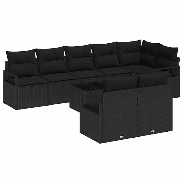 vidaXL Conjunto de Sof&aacute; de Jardim com almofada 9 pcs Preto vime PE