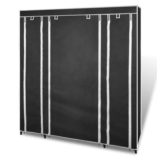 vidaXL Arm&aacute;rio tecido com compartimentos e var&otilde;es 45x150x176 cm preto