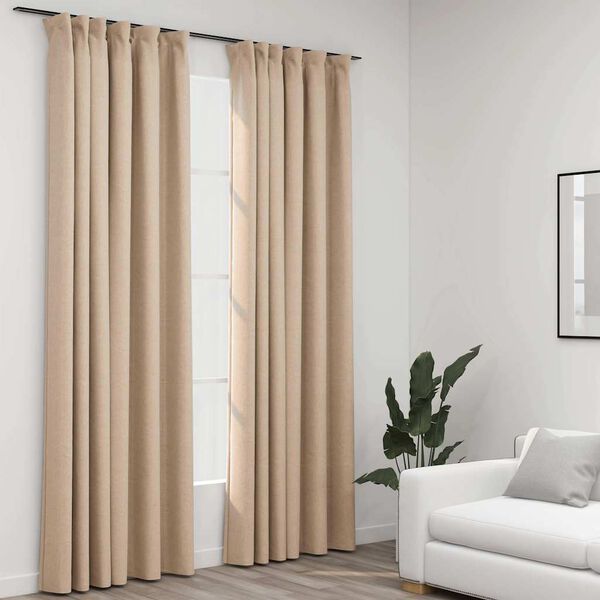 vidaXL Cortinas opacas aspeto linho c/ ganchos 2 pcs 140x245 cm bege
