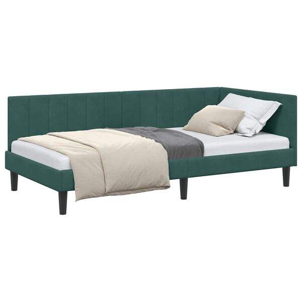 vidaXL Estrutura de Cama de Canto Verde Escuro 100 cm x 200 cm Veludo