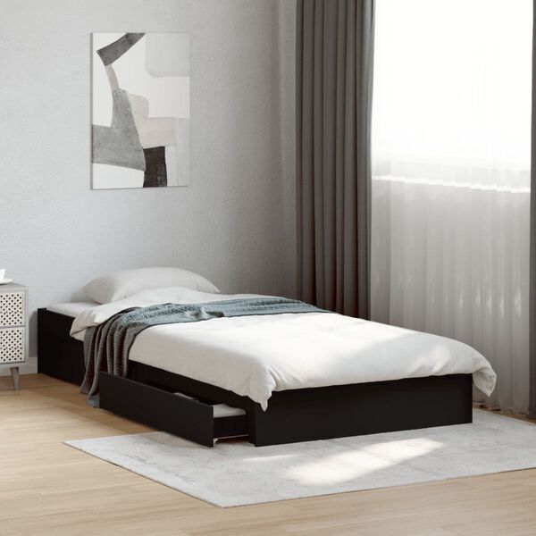 vidaXL Estrutura cama c/ gavetas 90x190 cm derivados de madeira preto