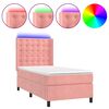vidaXL Cama box spring c/ colchão/LED 80x200 cm veludo rosa