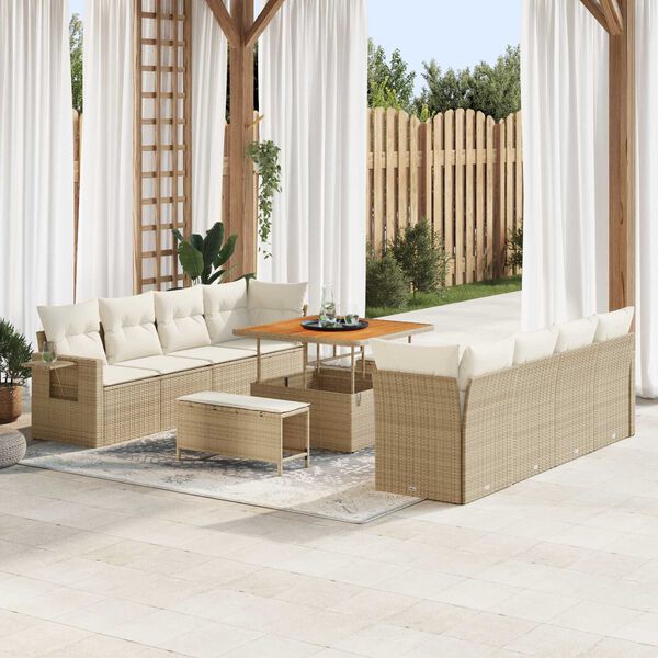 vidaXL Conjunto de Sof&aacute; de Jardim 11 pcs Bege Rattan Sint&eacute;tico