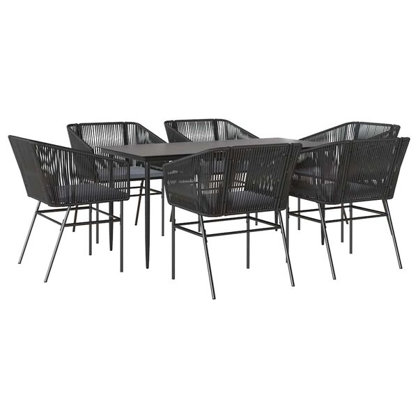vidaXL Conjunto de jantar jardim 7 pe&ccedil;as almofadas vidro vime PE preto