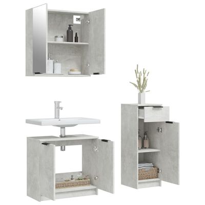 vidaXL 3 pcs conj. móveis casa banho derivados madeira cinza cimento