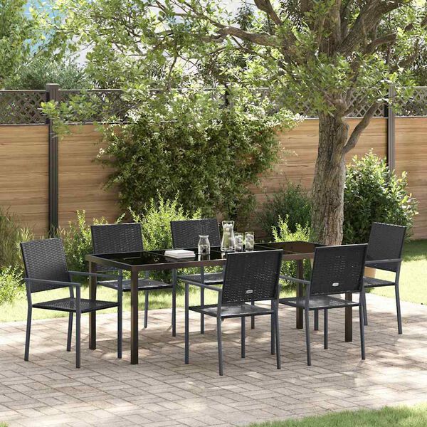 vidaXL Conjunto de Jantar para Jardim 7 pcs Preto Rattan de PE