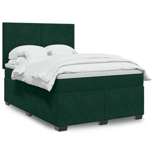 vidaXL Cama com molas/colch&atilde;o 160x200 cm veludo verde-escuro