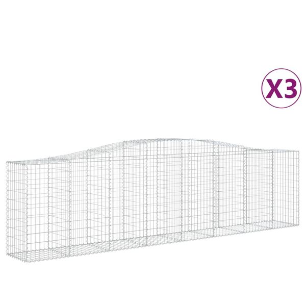 vidaXL Cestos gabião arqueados 3pcs 400x50x100/120cm ferro galvanizado