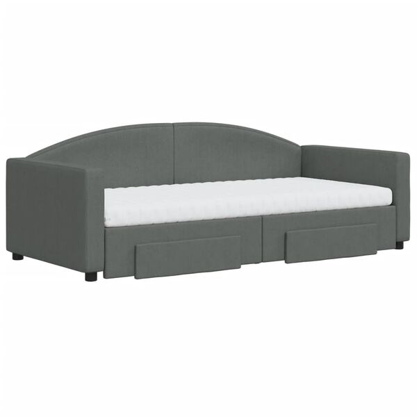 vidaXL Sof&aacute;-cama c/ gavet&atilde;o e gavetas 90x190 cm tecido cinzento-escuro
