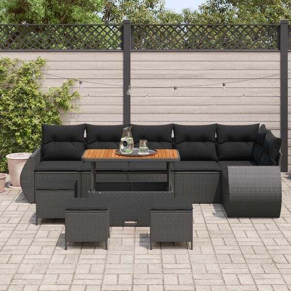 vidaXL Conjunto de Sof&aacute; de Jardim 10 pcs Preto Rattan de Polipropileno