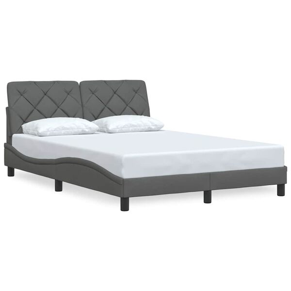 vidaXL Estrutura de cama sem colch&atilde;o 140x200 cm tecido cinzento-escuro