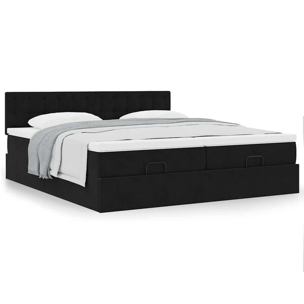 vidaXL Estrutura de cama otomana com colchões 160x200 cm veludo preto