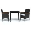 vidaXL 3 pcs conjunto de jantar para jardim com almofad&otilde;es preto