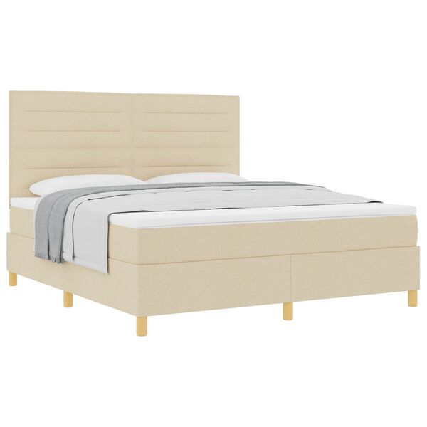 vidaXL Cama Box com colch&atilde;o com cabeceira Creme 180 x 200 cm tecido