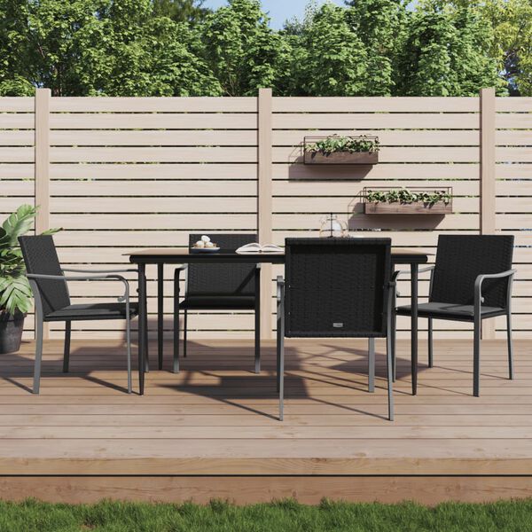 vidaXL 5 pcs conjunto de jantar p/ jardim c/ almofad&otilde;es vime PE e a&ccedil;o