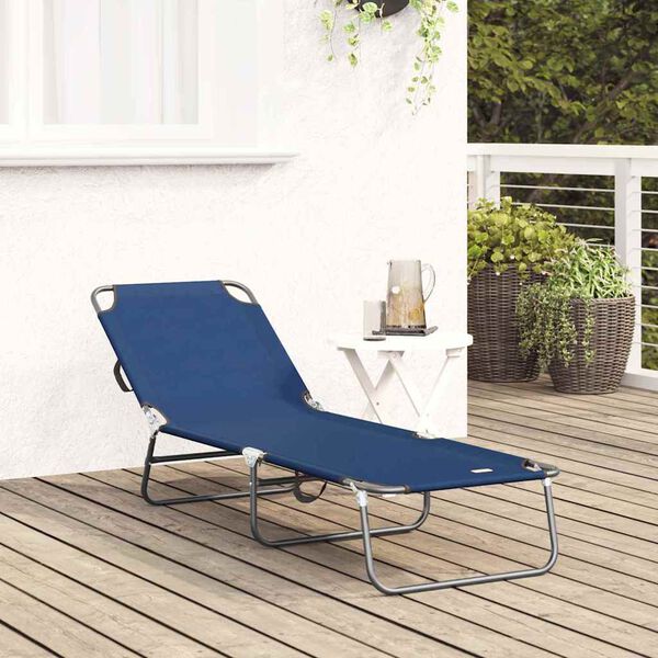 vidaXL Espreguiçadeira dobrável 1-pessoa Azul 56 x 189 x 87cm tecido