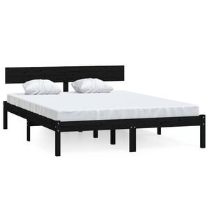 vidaXL Estrutura de cama casal 135x190 cm pinho maci&ccedil;o preto