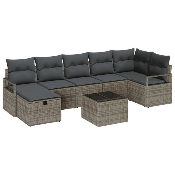 vidaXL Conjunto de Sof&aacute; de Jardim 8 pcs Cinzeto Rattan Sint&eacute;tico