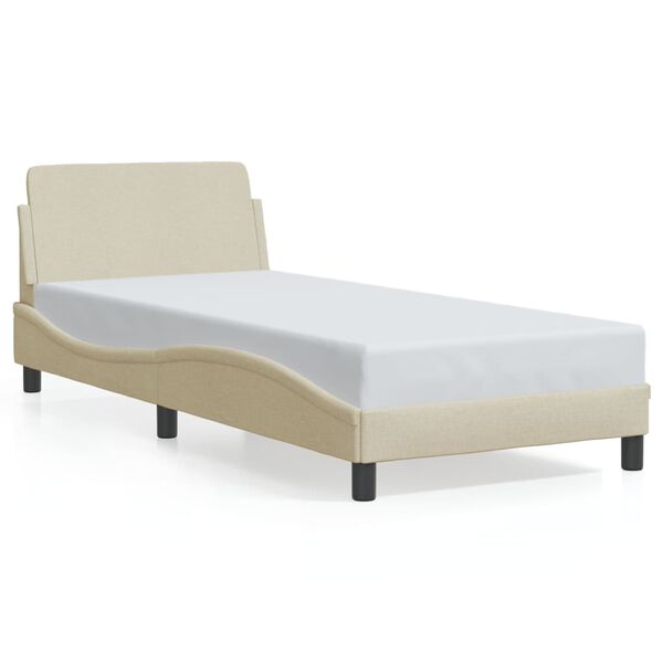 vidaXL Estrutura de cama com cabeceira Dover tecido 90x190 cm creme