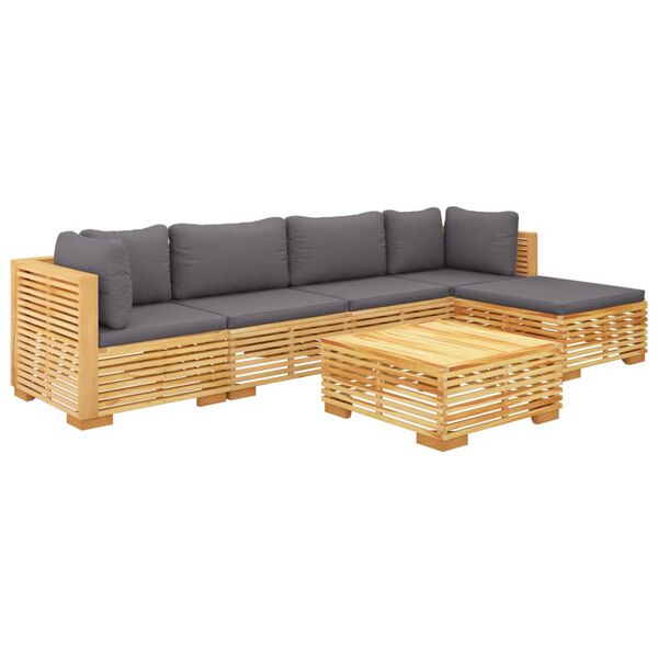 vidaXL 6 pcs conjunto lounge jardim c/ almofad&otilde;es madeira teca maci&ccedil;a