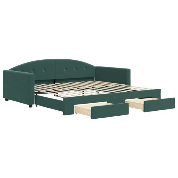 vidaXL Sof&aacute;-cama c/ gavet&atilde;o e gavetas 100x200 cm veludo verde-escuro