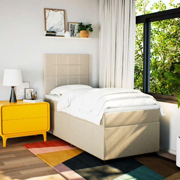 vidaXL Cama com molas/colch&atilde;o 90x190 cm tecido cor creme