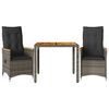 vidaXL 3 pcs conjunto bistr&ocirc; com almofad&otilde;es vime PE cinza