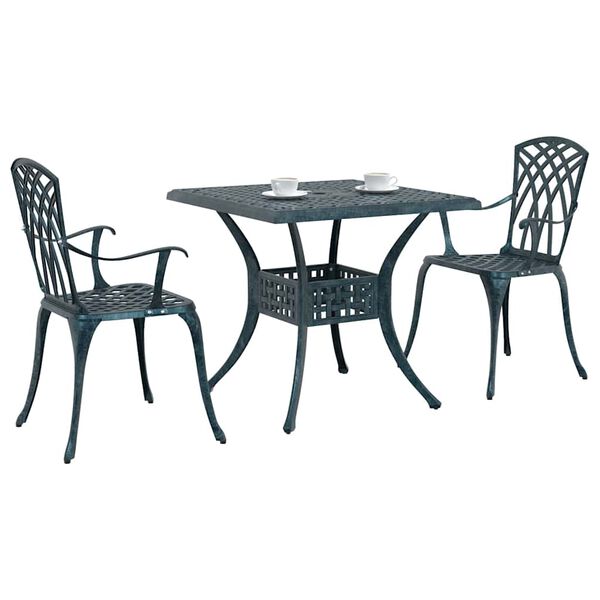 vidaXL Conjunto de Mesa de Jardim 3 pcs Verde Alum&iacute;nio Fundido