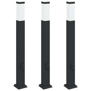 vidaXL Lumin&aacute;rias de poste com tomada, 3 pe&ccedil;as, 80 cm, pretas, IP44
