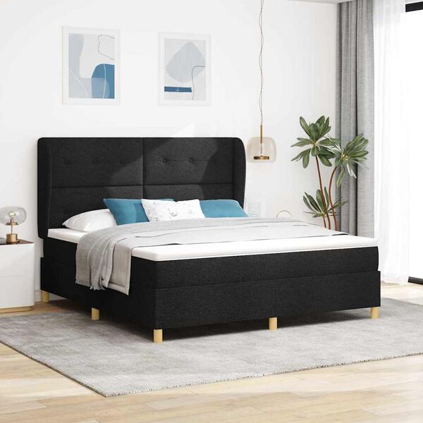 vidaXL Cama Box com colch&atilde;o com cabeceira Preto 200 x 180 cm tecido