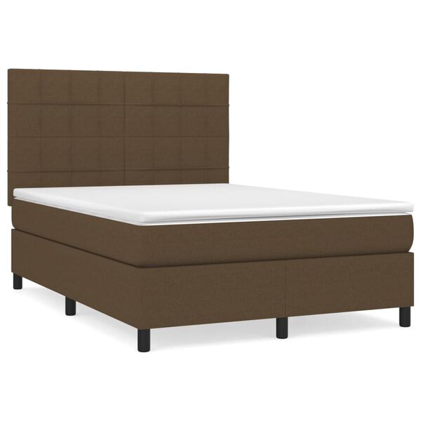 vidaXL Cama com molas/colch&atilde;o 140x190 cm tecido castanho-escuro