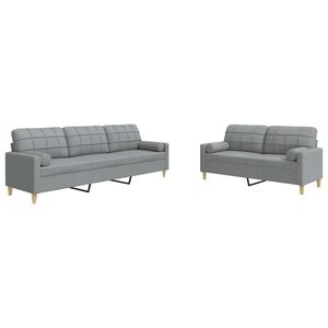 vidaXL 2 pcs conjunto de sof&aacute;s com almofadas tecido cinzento-claro