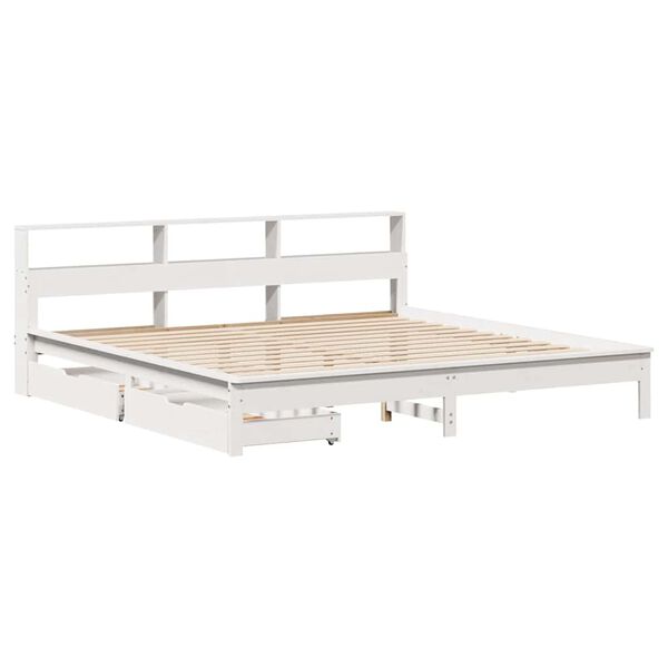 vidaXL Cama com estante sem colch&atilde;o 180x200 cm pinho maci&ccedil;o branco