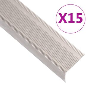 vidaXL Perfil p/ escada em forma de L 15 pcs alum&iacute;nio 90 cm champanhe