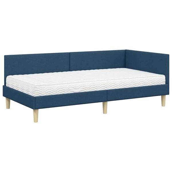 vidaXL Estrutura de Cama de Canto com Colch&atilde;o Outros 2 pcs Azul tecido