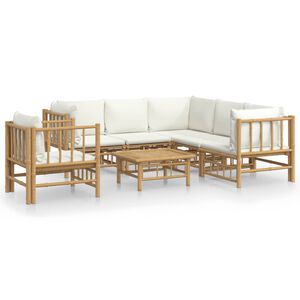 vidaXL 7 pcs conjunto lounge de jardim bambu c/ almofad&otilde;es branco nata