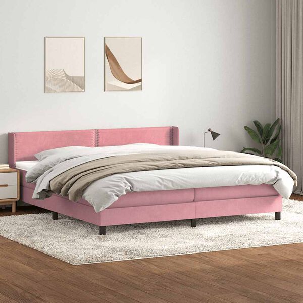 vidaXL Cama com molas/colch&atilde;o 180x210 cm veludo Rosa