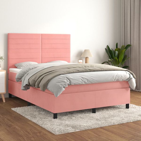 vidaXL Cama com molas/colch&atilde;o 140x190 cm veludo rosa